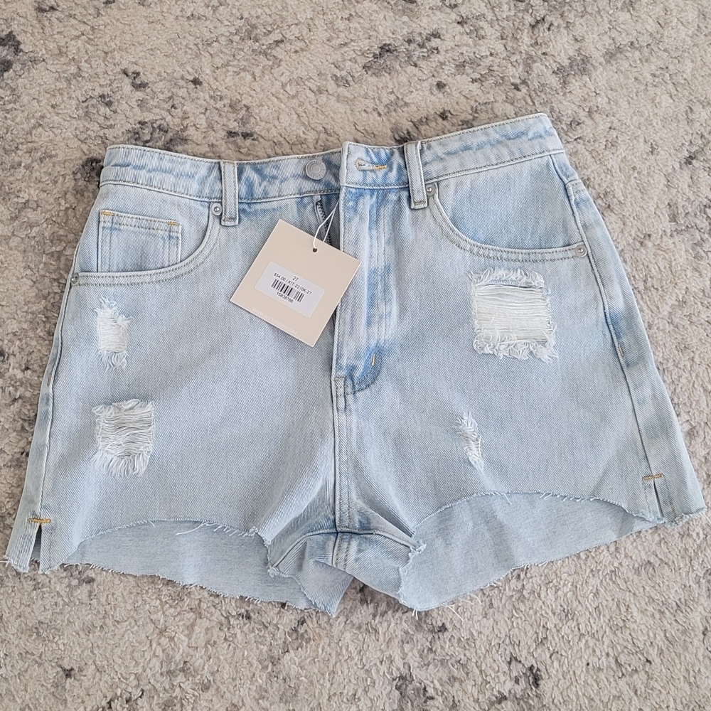 Kittenish Blue Jean Shorts Distressed High-Waisted
